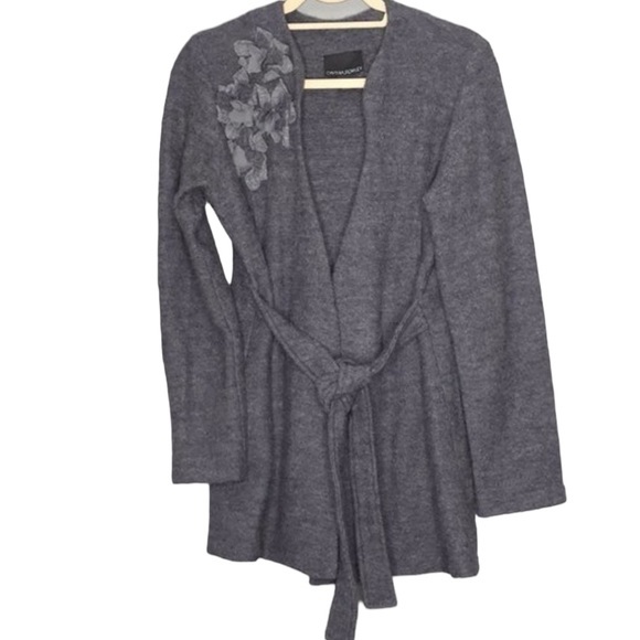 Cynthia Rowley Sweaters - CYNTHIA ROWLEY Gray 100% Wool Belted Cardigan M